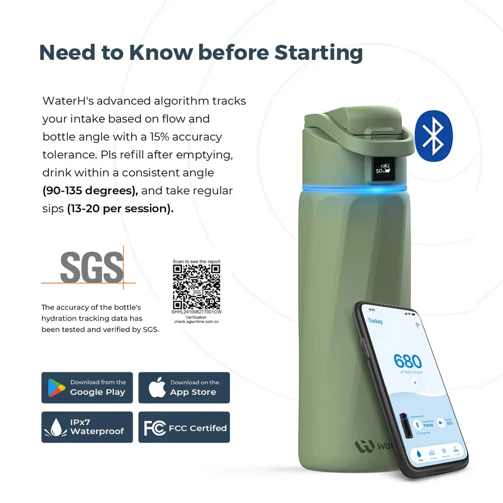 WaterH Boost Smart Water Bottle: 24 oz Hydration Tracker with APP & Insulation - Image 51